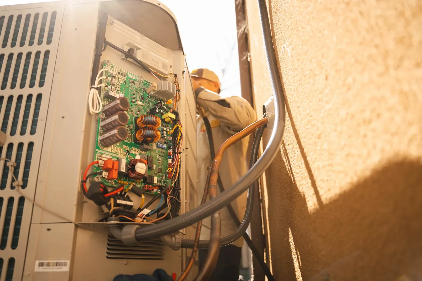 Golden Valley Heating and Air technician servicing outdoor air conditioning equipment — photo 19